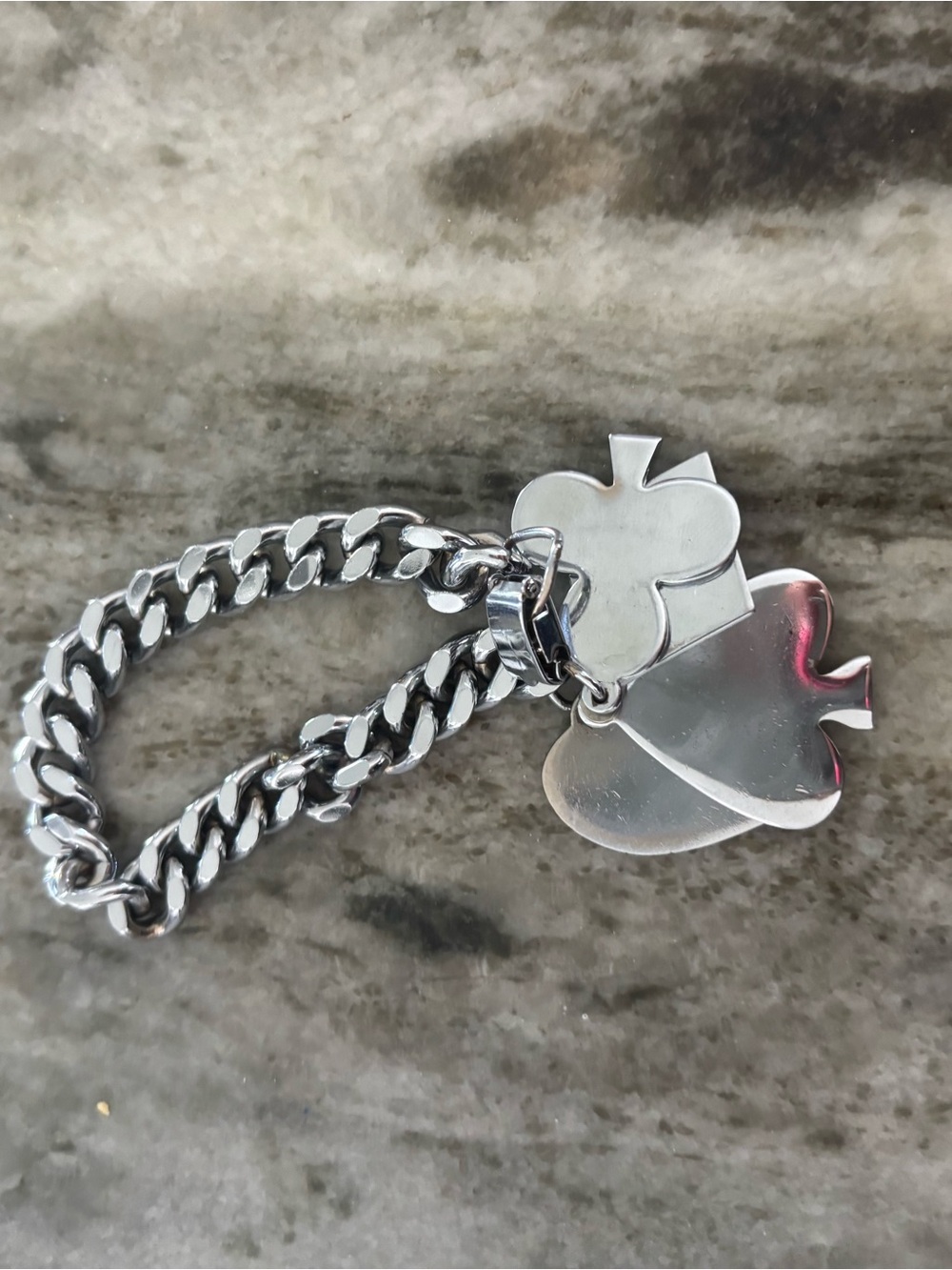Silver Tone Chunky Chain Bracelet with Playing Card Charms